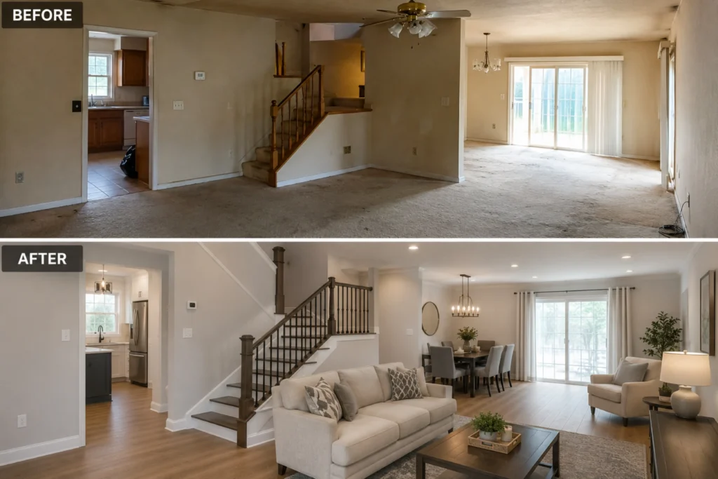 Home renovation Before and after image